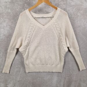 Guess Cream V-Neck Metallic Women's‎ Sweater Size S